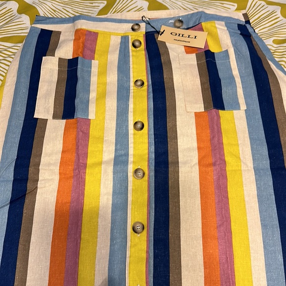 Plus Size Gilli Multi-Color Rainbow Strip Button Down Skirt with Pockets - Picture 7 of 8